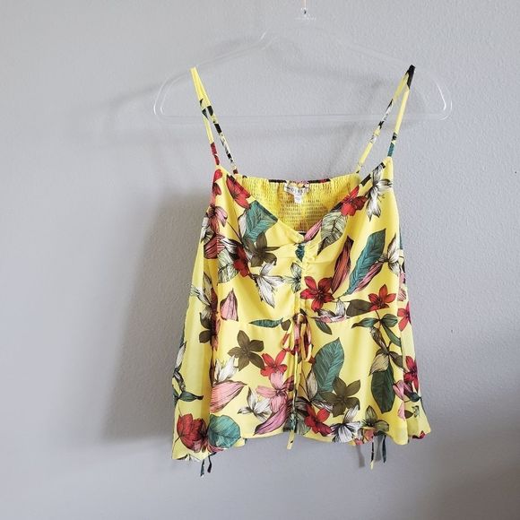 NWT GUESS Sarali yellow off the shoulder floral top - Picture 3 of 8